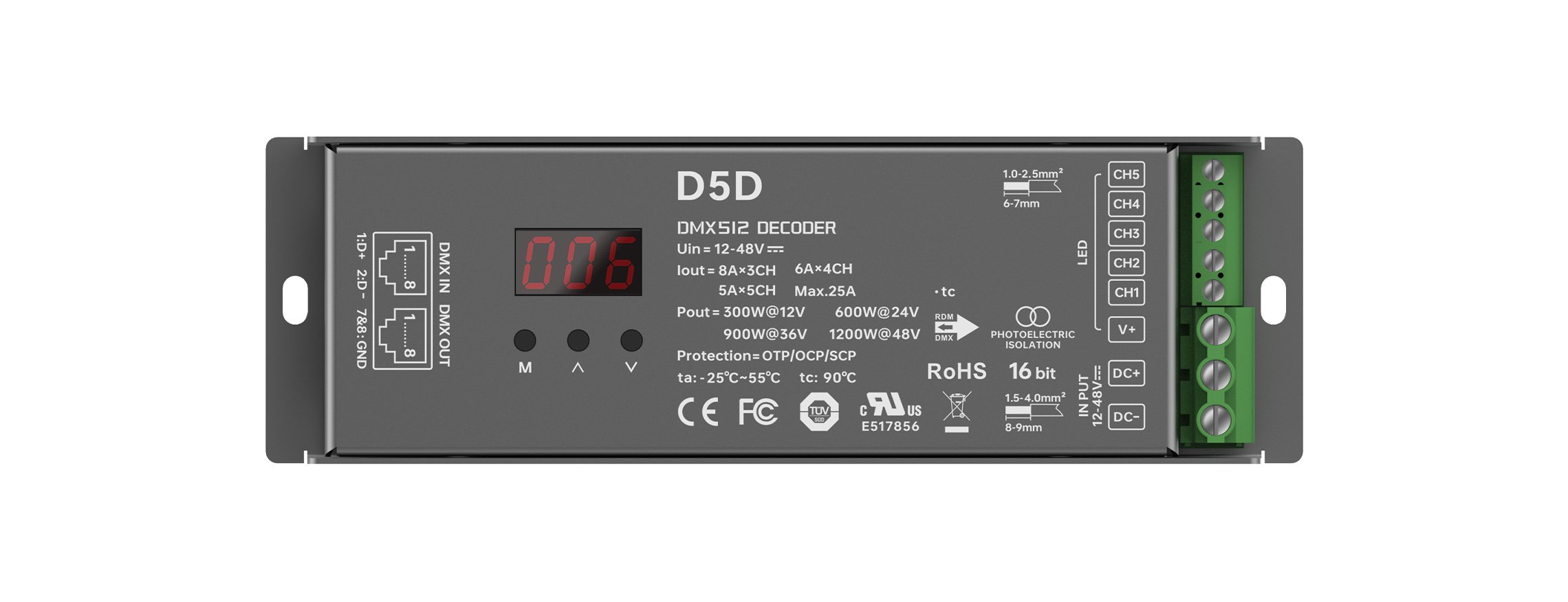 5CH CV DMX/RDM Decoder Max D5D（RJ45 DMX interfaces）