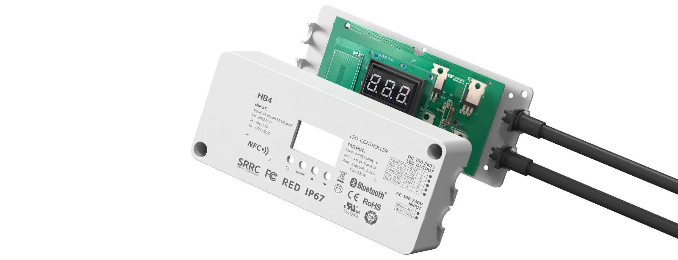 4路 蓝牙5.2 NFC近场编程 高压防水LED恒压控制器 HB4