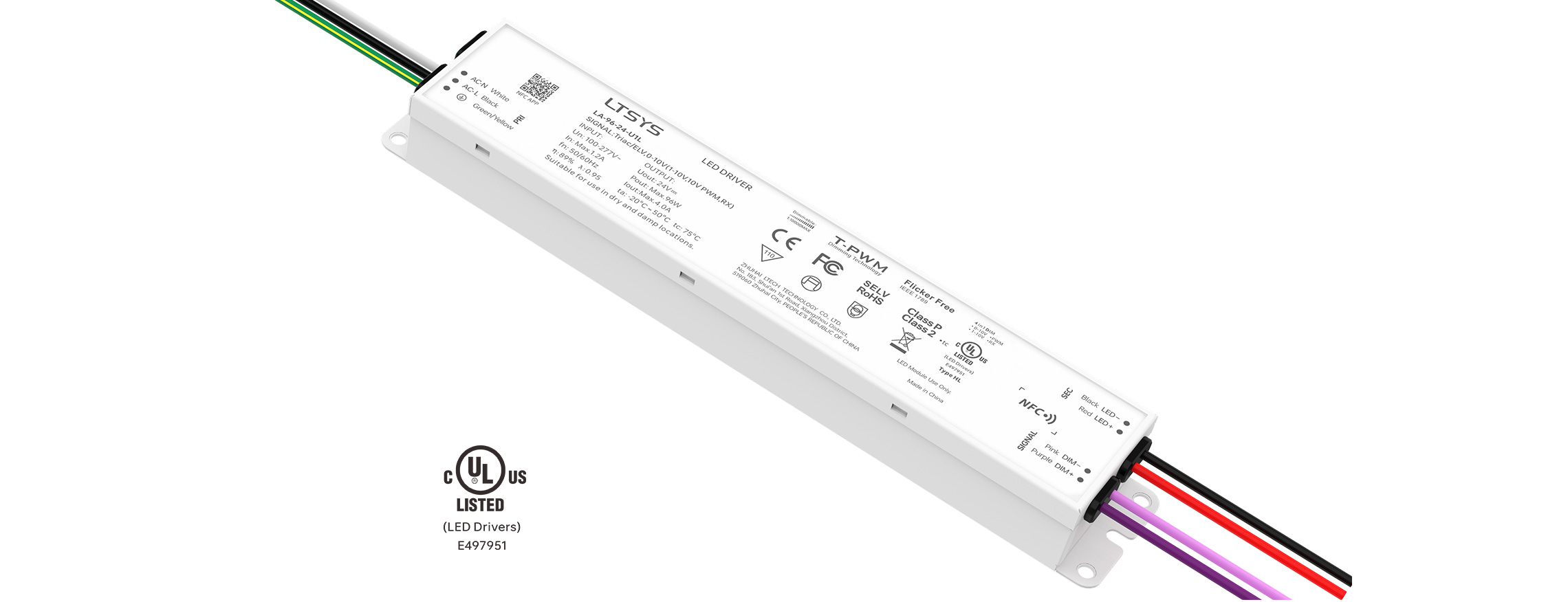 96W  24V UL Certification NFC CV Triac/0-10V LED driver LA-96-24-U1L